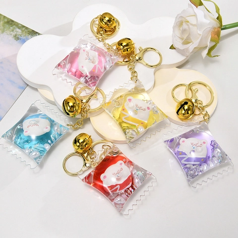 Creatieve Donut Beer Vloeibare Zand Sleutelhanger Snoepzak Vorm Acryl Tas Charm Met Metalen Bel Voor Meisjes Rugzak Ornament
