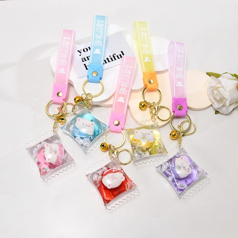 Cartoon Bear Quicksand Keychain Liquid Floating Doughnut Acrylic Bag Pendant Creative Cute Key Ring Charm