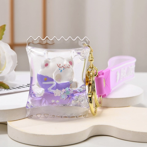 Cartoon Bear Quicksand Keychain Liquid Floating Doughnut Acrylic Bag Pendant Creative Cute Key Ring Charm