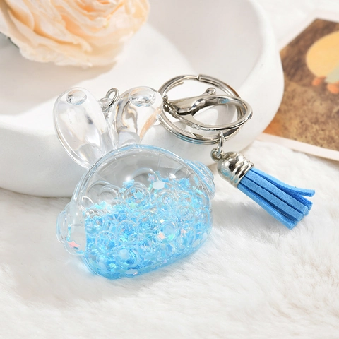 Portachiavi Coniglio Luminoso Acrilico Trasparente Sabbie Mobili Glitter Olio Pendente Nappa Accessorio Borsa Regalo