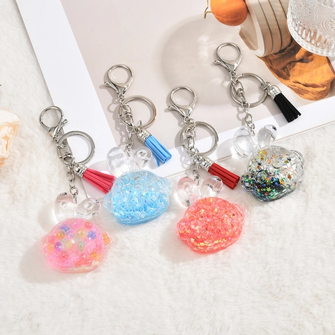 Portachiavi Coniglio Luminoso Acrilico Trasparente Sabbie Mobili Glitter Olio Pendente Nappa Accessorio Borsa Regalo