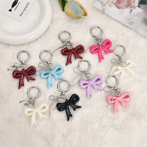 Acryl Strik Sleutelhanger Hars Dubbele Strik Tas Hanger Voor Vrouwen Meisjes Telefoon Accessoires Schattige Mode