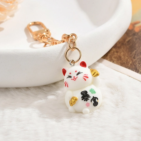 Porte-Clés Chat Porte-Bonheur Maneki Neko Mignon Résine Métal Charme De Sac Style Japonais Ornement De Fortune Cadeau