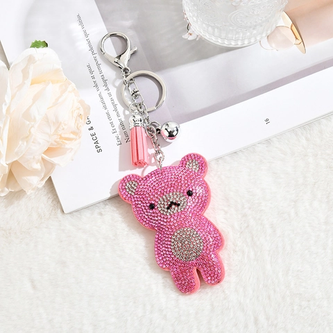 Portachiavi Orsetto Con Strass Ciondolo Animale Cartone Animato Con Nappa E Campanellino Fascino Borsa