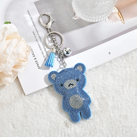 Portachiavi Orsetto Con Strass Ciondolo Animale Cartone Animato Con Nappa E Campanellino Fascino Borsa