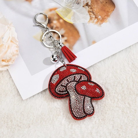 Llavero de Moda con Forma de Seta con Diamantes de Imitación Pompon Borla Campana Colgante de Bolso Brillante de Aleación de Cristal para Mujer Niña Joyería Regalo