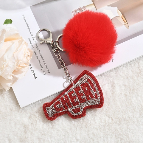 Porte-clés Pompon Mégaphone De Pom-pom Girl Lettre Cheer En Strass Fausse Fourrure Accessoire De Mode Pour Sac Femme
