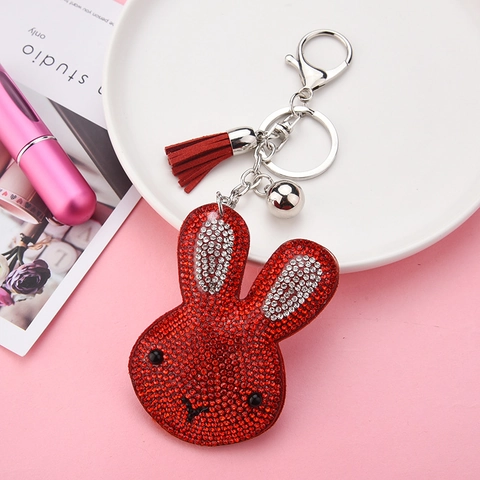 Simpatico Cartone Animato Coniglio Ciliegia Portachiavi Lega Strass Scintillante Borsa Fascino Nappa Campanello Per Donne Ragazze Moda