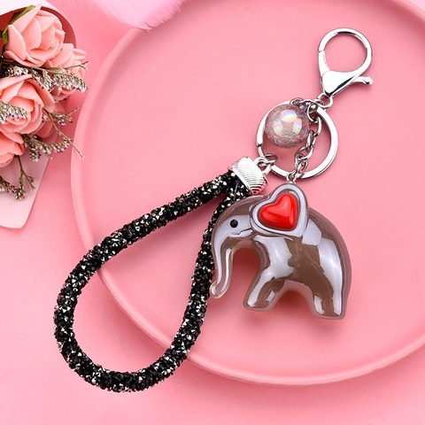 Elefant Schlüsselanhänger Anhänger Harz Tier Charme Mit Glitzerndem Strassband Herz Detail Für Auto Tasche Zubehör Süßes Geschenk