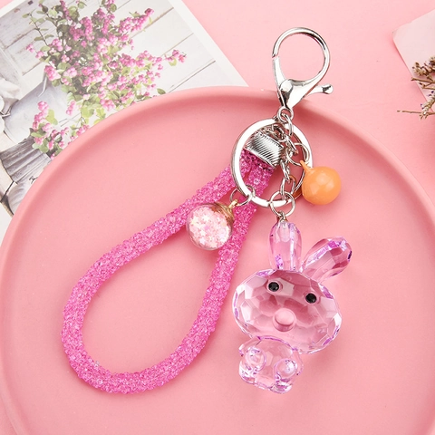 Facettierter Acryl Kristall Hase Schlüsselanhänger Mit Strass Geflochtenem Seil Glocke Stern Kugel Tasche Charme