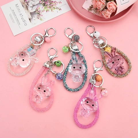 Facettierter Acryl Kristall Hase Schlüsselanhänger Mit Strass Geflochtenem Seil Glocke Stern Kugel Tasche Charme