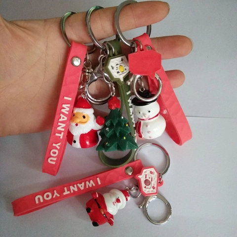 Llavero De Navidad Dibujos Animados 3D Papá Noel Muñeco De Nieve Colgante De Resina PVC Con Anillo De Metal Para Bolso