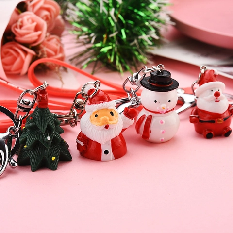 Llavero De Navidad Dibujos Animados 3D Papá Noel Muñeco De Nieve Colgante De Resina PVC Con Anillo De Metal Para Bolso
