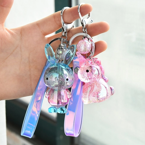 Iridescent Hase Schlüsselanhänger Acryl Harz Laser Effekt Glitzer Süßes Tier Taschenanhänger Mit Handschlaufe