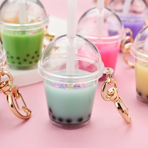 Simulation Künstliche Perlenmilchtee Tasse Schlüsselanhänger Mond Schnalle Harz Kunststoff Mini Boba Tee Anhänger Tasche Charm Kreativ