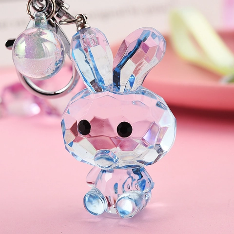 Acryl Facetten Kristall Hase Schlüsselanhänger Mit Holographischem Band Süß Cartoon Tier Tasche Anhänger Für Mädchen