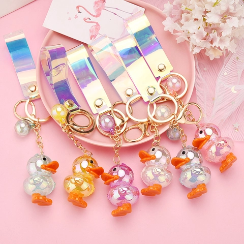 Portachiavi Anatra Cartone Animato Iridescente Acrilico Glitter Perla Artificial Ciondolo Borsa Accessorio Moda Per Donne Ragazze