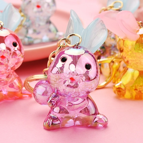 Llavero De Conejo Iridiscente Colgante De Conejo De Orejas Largas Encanto De Bolso Llavero De Resina Colorido Para Niñas Niños