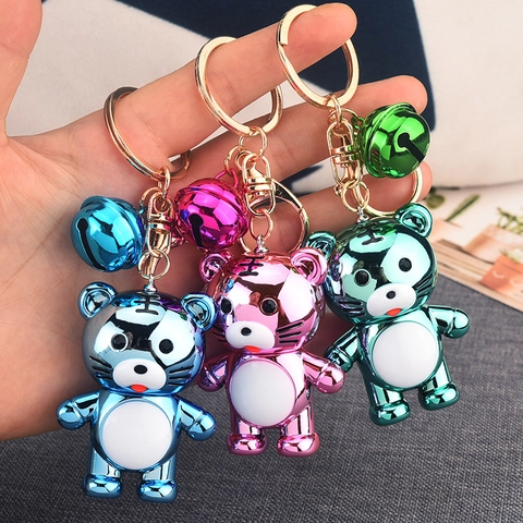 Simpatico Portachiavi Tigre Orso Cartone Animato Ciondolo Borsa Animale Metallico Galvanizzato Con Campanello Colorato