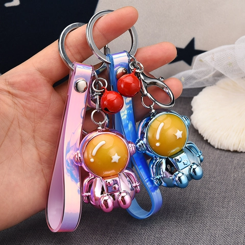 Cute Astronaut Spaceman Keychain With Colorful Laser PVC Strap And Bell Pendant For Backpack Bag Charm