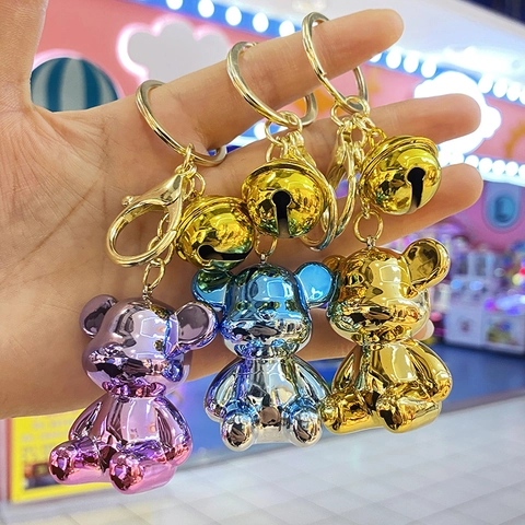 Süßer Bär Schlüsselanhänger Galvanisiertes Acryl Metallischer Glanz Mit Glocke Cartoon Tasche Anhänger Zubehör