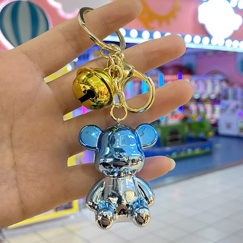 Porte-clés Ours Mignon Acrylique Galvanisé Lustre Métallique Avec Cloche Dessin Animé Accessoire De Sac