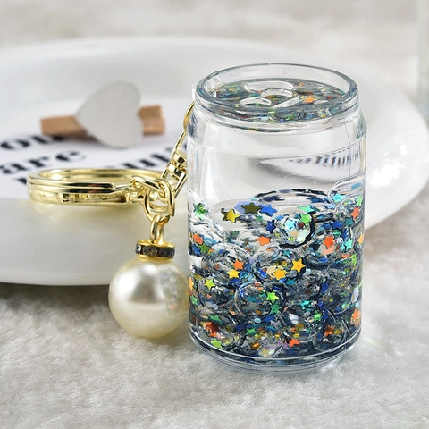 Simpatico Portachiavi Lattina Di Soda Acrilico Liquido Glitter Mobile Stella Bottiglia Pendente Borsa Con Perla Artificial