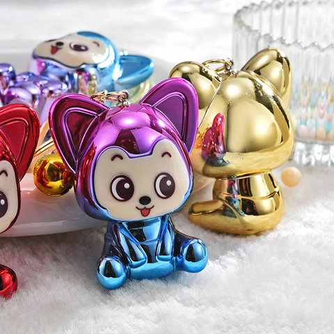 Schattige Cartoon Dier Sleutelhanger Gegalvaniseerd Gradiënt Acryl Vos Beer Tas Bedel Met Bel Hanger Kawaii Cadeau Voor Kids