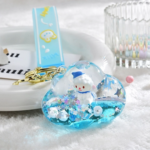 Cloud Quicksand Keychain Liquid Glitter Acrylic Pendant With Cartoon Figure Silicone Strap Bag Accessory For Women Girls