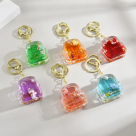 Portachiavi Carino Mini Zaino Sabbia Mobile Liquida Acrilico Trasparente Glitter Fluttuanti Coniglio Ciondolo Borsa Regalo Cartone