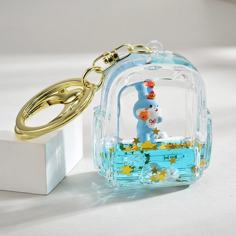 Portachiavi Carino Mini Zaino Sabbia Mobile Liquida Acrilico Trasparente Glitter Fluttuanti Coniglio Ciondolo Borsa Regalo Cartone