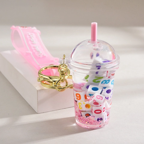 Portachiavi Tazza Di Bubble Tea Acrilico Trasparente Plastica Con Liquido E Glitter Ciondolo Per Borsa