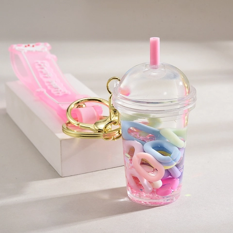 Portachiavi Tazza Di Bubble Tea Acrilico Trasparente Plastica Con Liquido E Glitter Ciondolo Per Borsa