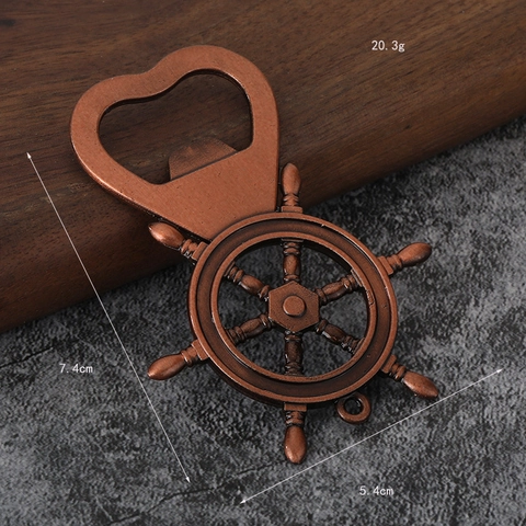 Nautical Ship Wheel Bottle Opener Keychain Vintage Zinc Alloy Heart Shape Rudder Key Ring Party Wedding Favors