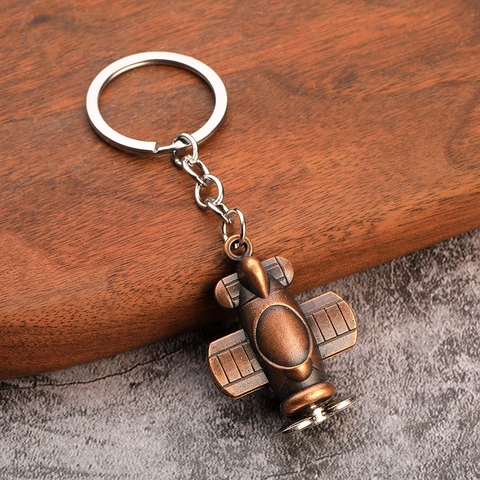Porte-Clés Modèle Avion À Hélice Vintage Pendentif En Métal Alliage Pour Clé De Voiture Style Industriel Créatif Avion Rétro