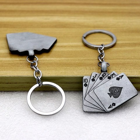 Portachiavi Carte Da Poker Royal Flush Metallo Vintage Ciondolo Picche Ornamento Retro Accessorio