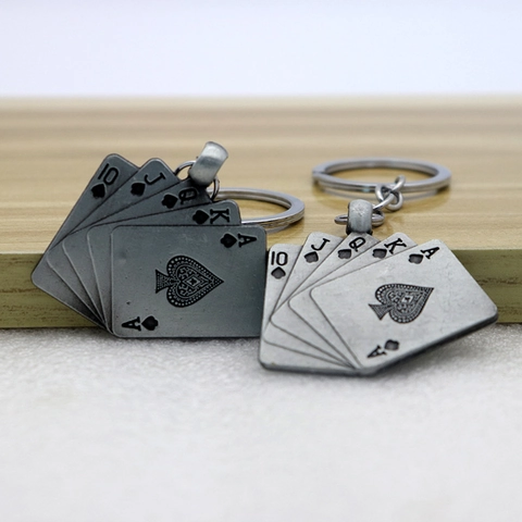 Portachiavi Carte Da Poker Royal Flush Metallo Vintage Ciondolo Picche Ornamento Retro Accessorio