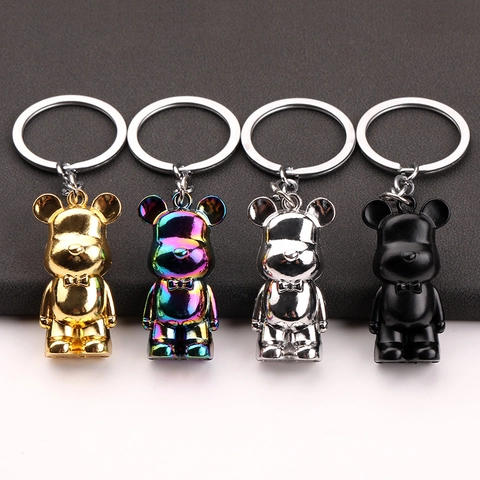 Cartoon Bear Keychain Alloy Metal Electroplated Colorful Gradient Pendant Stylish Accessory For Car Keys Backpack Handbag