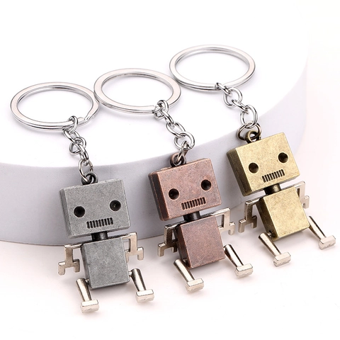 Robot Keychain Movable Joints Vintage Industrial Zinc Alloy Mechanical Pendant Retro Style Metal Key Ring Accessory