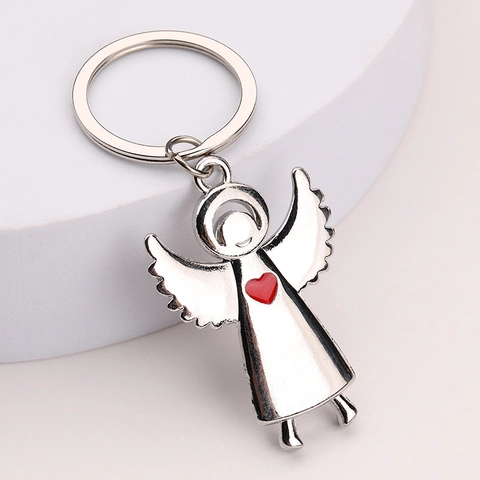 Llavero De Ángel Con Ala Y Corazón Aleación De Zinc Metal Religioso Iglesia Colgante De Bolsa Color Plata Regalo Bendición