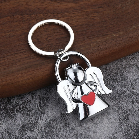 Llavero De Ángel Con Ala Y Corazón Aleación De Zinc Metal Religioso Iglesia Colgante De Bolsa Color Plata Regalo Bendición