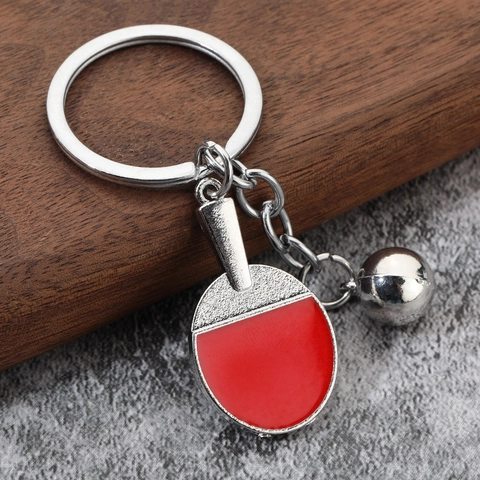 Table Tennis Racket Keychain Zinc Alloy Ping Pong Paddle And Ball Pendant Sports Creative Gift Souvenir Red Silver