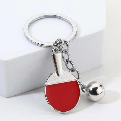 Table Tennis Racket Keychain Zinc Alloy Ping Pong Paddle And Ball Pendant Sports Creative Gift Souvenir Red Silver