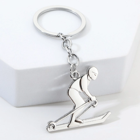 Llavero De Esquiador Aleación Zinc Silueta Atleta Anilla Plata Pulida Recuerdo Deportivo Regalo De Graduación