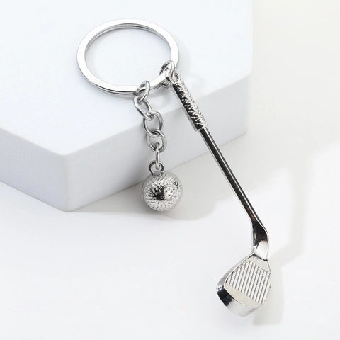 Portachiavi Mazza Da Golf E Pallina Lega Zinco Metallo Tema Sportivo Anello Regalo Creativo Argento