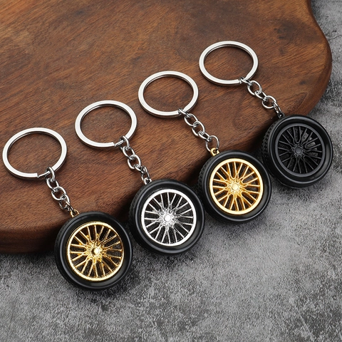 Auto Reifen Felge Schlüsselanhänger Zinklegierung Gummi Miniatur 3D Sportlich Tasche Anhänger Geschenk