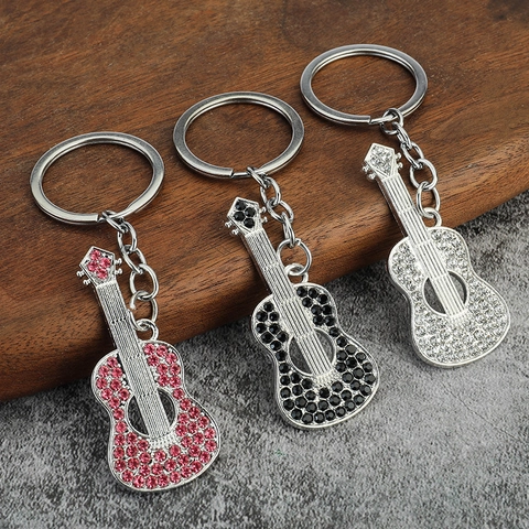Portachiavi A Chitarra In Lega Di Zinco Metallo Con Strass Strumento Musicale Anello Chiave Regalo Di Lusso Per Musicisti