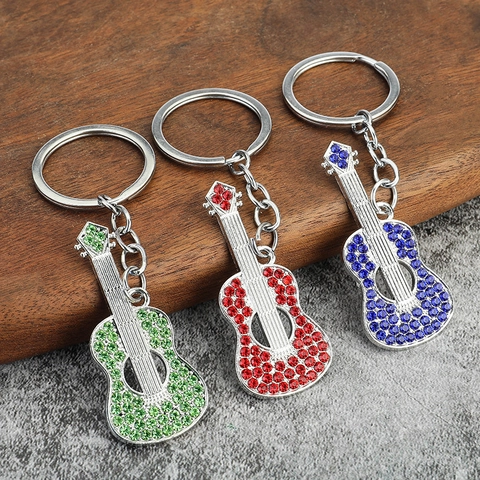 Portachiavi A Chitarra In Lega Di Zinco Metallo Con Strass Strumento Musicale Anello Chiave Regalo Di Lusso Per Musicisti