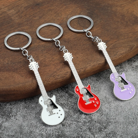 Portachiavi Chitarra Elettrica Lega Zinco Metallo Forma Strumento Musicale Smalto Colorato Pendente Borsa Regalo Musica