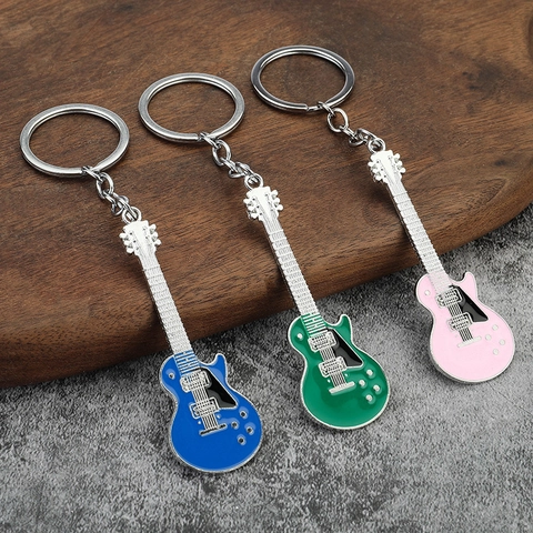Portachiavi Chitarra Elettrica Lega Zinco Metallo Forma Strumento Musicale Smalto Colorato Pendente Borsa Regalo Musica